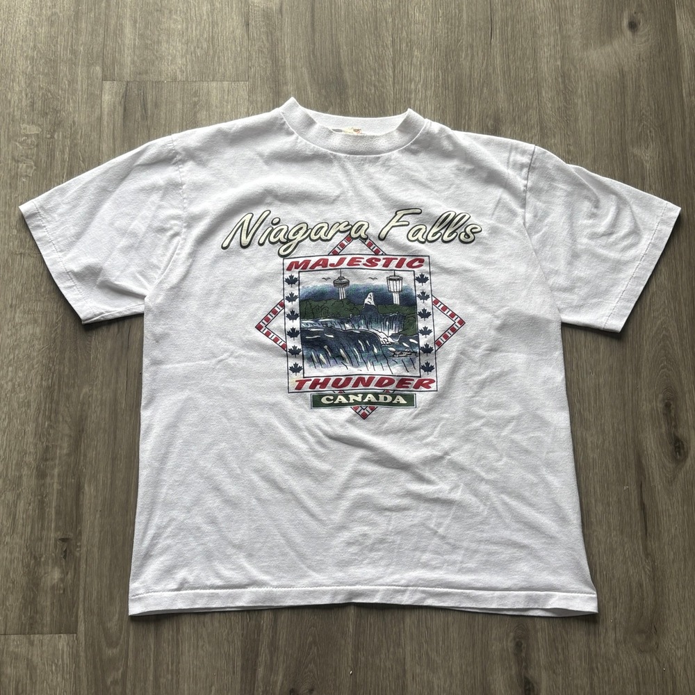 Vintage Majestic Niagara Falls Canada Graphic T-Shirt White Mens Large 90s